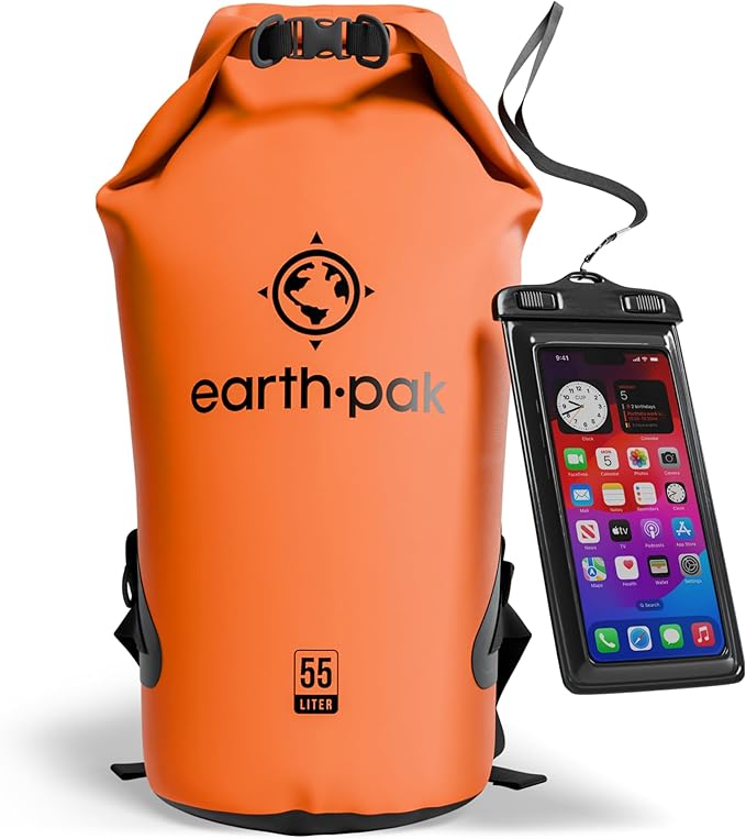 Earth Pak Waterproof Dry Bag - Roll Top Waterproof Backpack Sack Keeps Gear Dry for Kayak with Waterproof Phone Case by earthpak