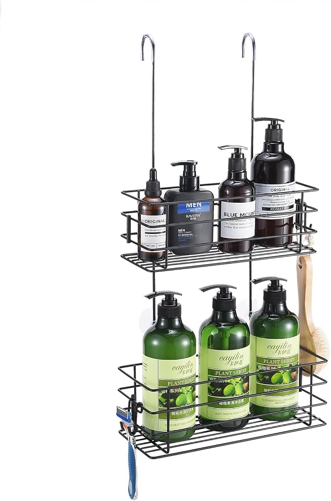 Shower Organizer Hanging Shower Caddy with Rotatable Hook bar Over the Door and Can be Hung on the Faucet or Claw Foot, Stainless Steel Rust Proof and Durable （Black） by Seltomer