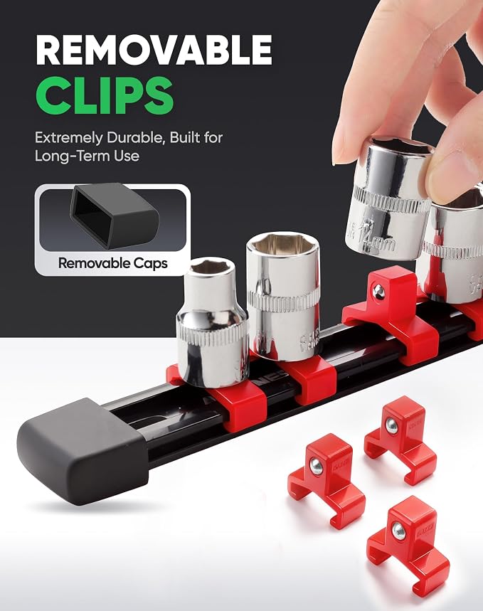 ALOANES 6PC ABS Socket Organizer, Socket Rails Fit 3/8 inch Drive | Portable Heavy Duty Socket Holders Hold up 90 Sockets for Toolbox Drawer Bags(Red) - Image 4