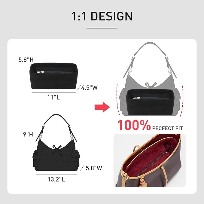 Velvet Purse Organizer Insert Compatible with Lv Carryall MM Insert Organizer and More, Bag Divider Shaper for Tote Handbags(MM,Black) - Image 5