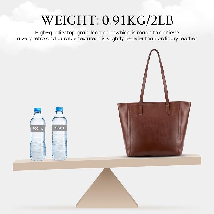 befen Vintage Genuine Leather Work Tote Bag for Women Large Tote Bag with Zipper Leather Purse and Handbags with Compartment - Image 5