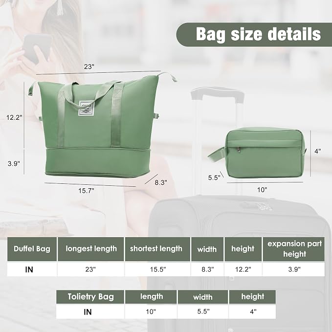 Merax Softside Luggage Set 3 Piece Suitcase with Duffel Bag Spinner Wheels | Lightweight Expandable Travel Luggage 22" 26" 30",Light Green - Image 4