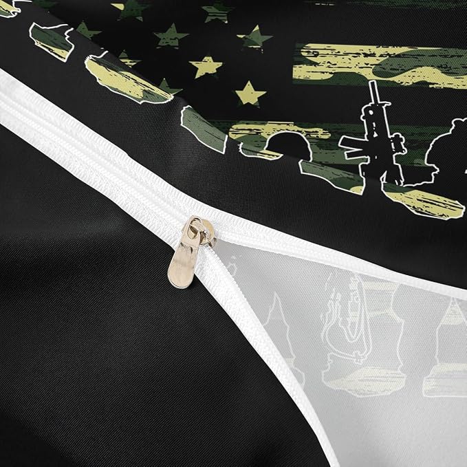 American Flag Duvet Cover Twin for Boy Teen Armygreen Camouflage Bedding Set Adult Men Youth Soldier Silhouettes Comforter Cover Military Style Camo Bedding Collections, 1 Duvet Cover + 1 Pillowcase - Image 6