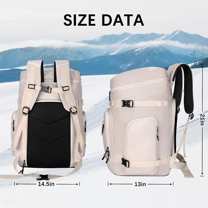 65L Waterproof Ski Boot Bag, Heavy Duty Snowboard Backpack for Helmet Goggles Gear, Air Travel Winter Sports Bag - Image 4
