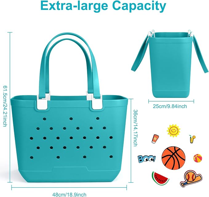 X-Large Rubber Beach Tote Bag, 18.9 "L x 9.4 "W x 13.8 "H Waterproof EVA Beach Totes with Zipper Pocket - Image 5