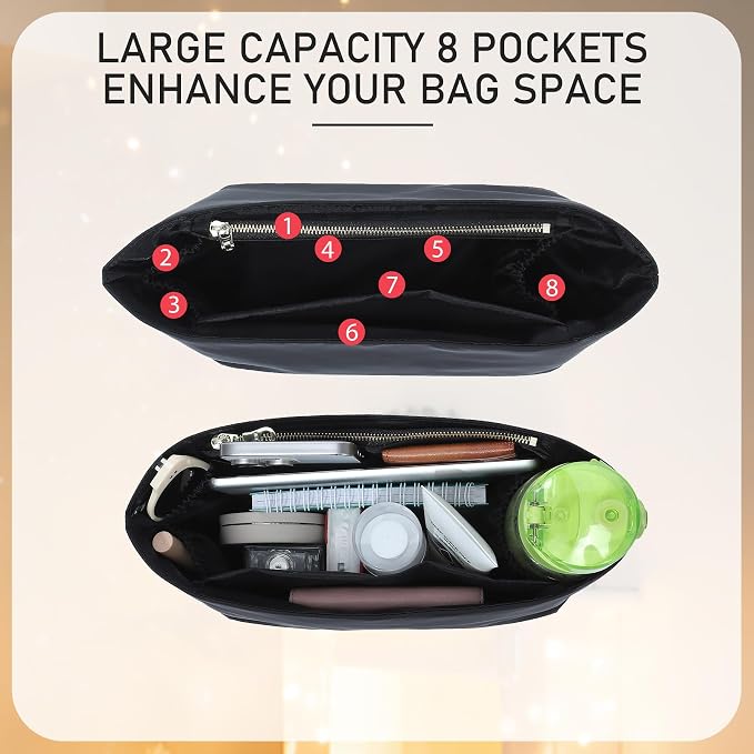 Soft Nylon Purse Organizer Insert for Longchamp Le Pliage Energy S Handbag,Lightweight Luxury Long Champ Small Handbag with Cup Holder,Zipper Bags Inner Linner with 7 Deepened Pockets,S/Black - Image 3