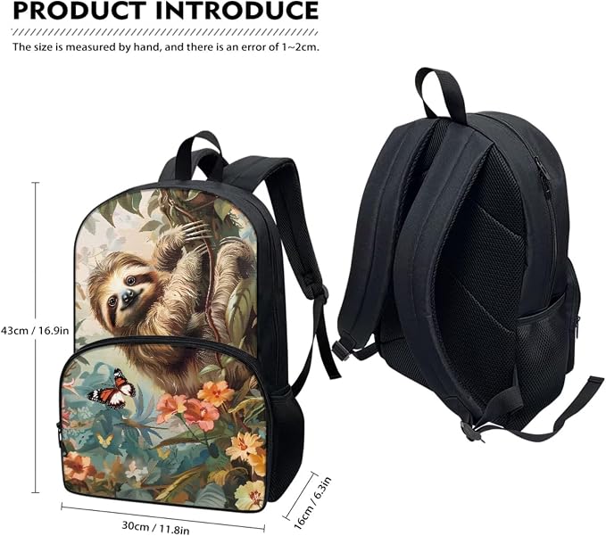 Cartoon Sloth Schoolbag Children Sloth Backpack Set of 4,With Durable Insulated Reusable Lunch Box Pencil Holder Case Water Bottle Carrier Bag Crossbody Bags for Teens Boys Girls - Image 2
