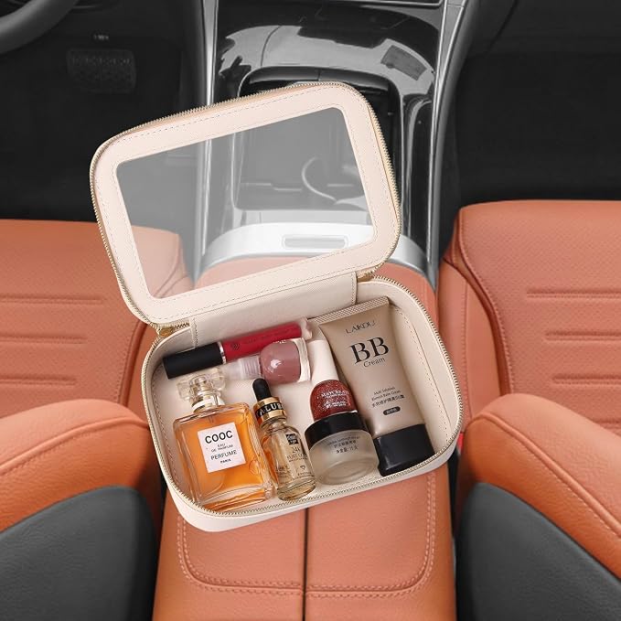 Clear Makeup Bag Small Cosmetic & Toiletry Bag Waterproof Travel Case Women's Pouch Organizer Makeup Bag for Car with Zipper Women (Beige, Small) - Image 4