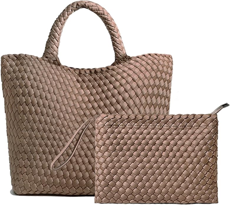 JINMANXUE Woven Hobo Bag For Women Neoprene Tote Bag Large Capacity Handbag Patchwork Handmade Casual Shoulder Bags by JINMANXUE