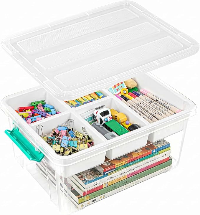 EOENVIVS Clear Stackable Storage Organizer Box with Dividers, Multi-Functional Container for Building Blocks, Toys, Crafts and Tools by EasyCozyHomey