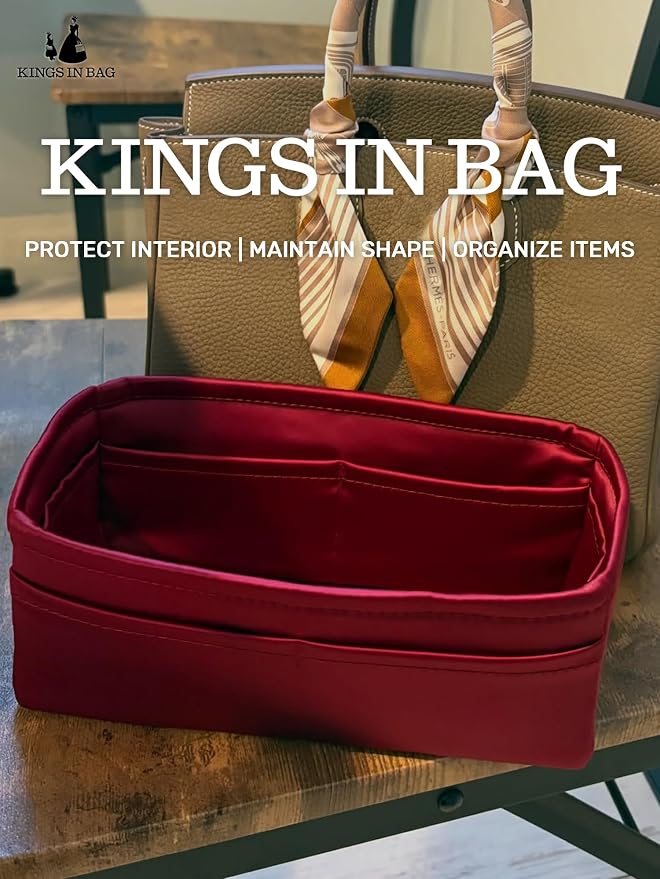 Satin Purse Organizer for Birkin 30 Sellier, Rouge H | Custom Fit, Multiple Pockets, Lightweight Purse Essentials, Ideal for Travel, Shopping, and Daily Use - Image 2