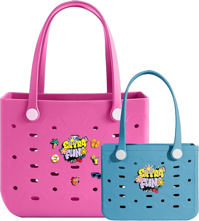 2-Pack Beach Bags Medium & Small,Waterproof Sandproof Rubber Tote Set for Women Men, Vacation Pool Boat Essentials - Image 5