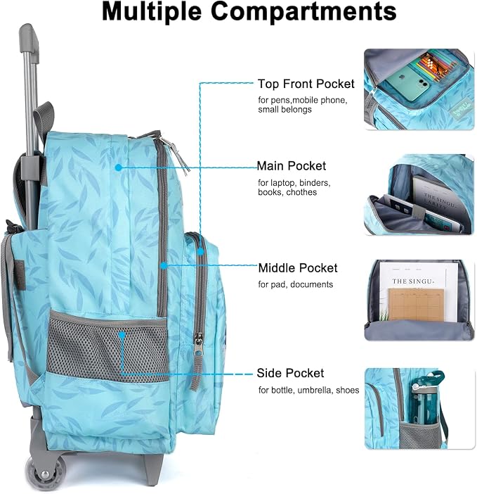 Tilami Rolling Backpack 18 inch Double Handle with Lunch Bag Wheeled Kids Backpack for Girls and Boys, Koala - Image 4