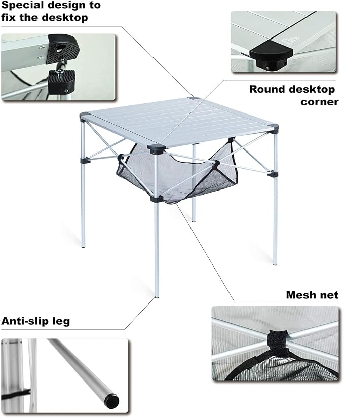 iClimb Lightweight Stable Alu. Folding Square Table Roll Up Top with Carry Bag for Camping Picnic Backyards BBQ Camp Kitchen (Green, L) - Image 7