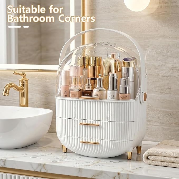 Makeup Organizer Skincare Organizers - Cosmetic Display Cases with Transparent Cover, SkinCare Organizers for Bathroom Countertop, Bedroom Vanity Desk, Lipstick Organizer, White - Image 4