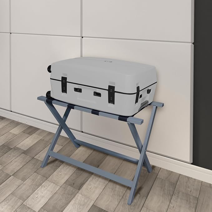 Casual Home Extra Wide Foldable Solid Wood Fully-Assembled Luggage Rack Slate Gray - Image 6