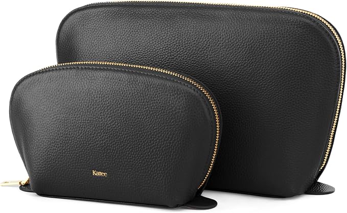 Kattee Leather Makeup Bag, Travel Cosmetic Bag Set, Toiletry Bag Organizer for Women, 2-PACK, Black by Kattee