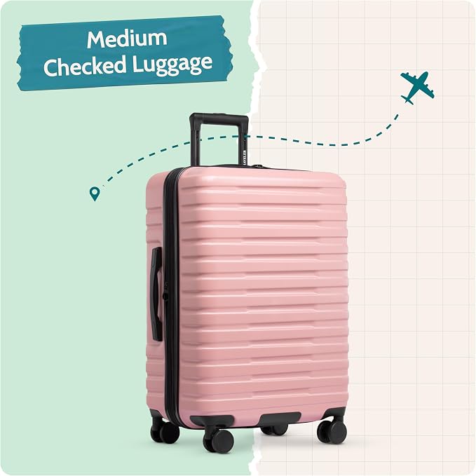 U.S. Traveler Boren Expandable Hardside Rugged Travel Luggage with 8 Spinner Wheels, Rose Pink, Checked-Medium 26-Inch - Image 6