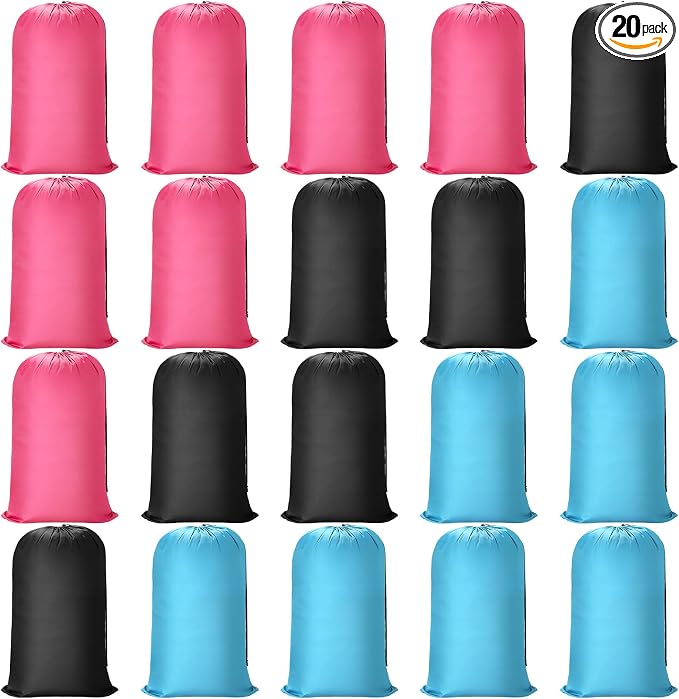 Nuogo 20 Pcs Laundry Bag Washable Travel Laundry Bags with Drawstring Lock Closure Large Heavy Duty for Camping Tent Blankets Dirty Clothes Yarn Fabric Storage, 38 x 24 Inches(Black, Blue, Pink) by Nuogo