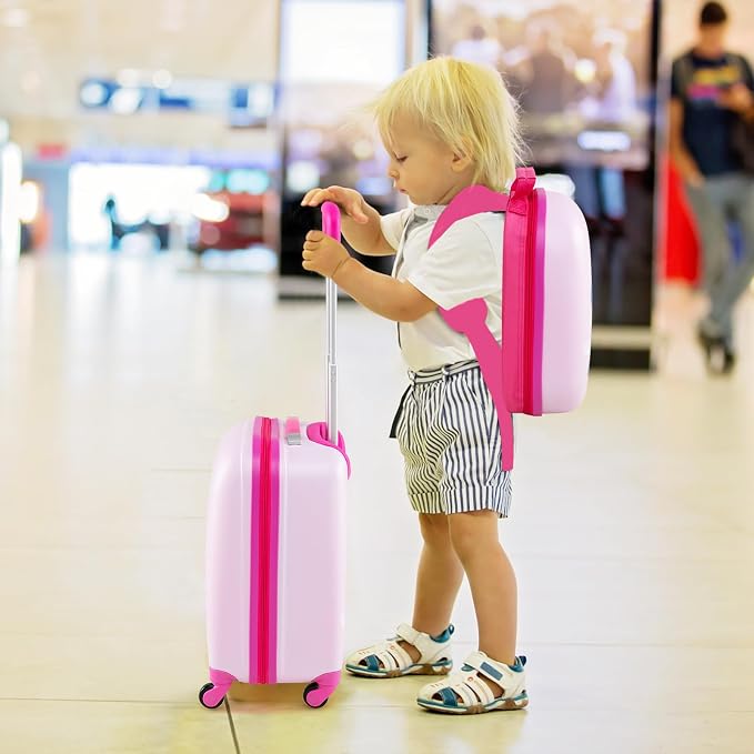 HONEY JOY Kids Luggage, 12" Toddler Backpack & 16" Travel Suitcase with Wheels, Lightweight Toddler Girls Suitcase, Durable ABS Hardshell, 2Pcs Carry On Luggage Set for Boys Girls(Mermaid) - Image 4