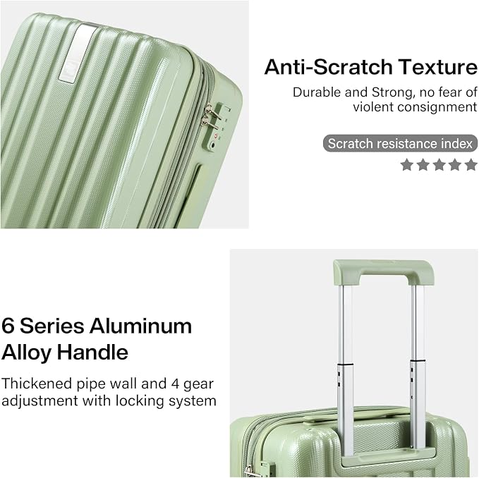 Hanke Expandable Hardshell Luggage Sets 3 piece Carry on Luggage with Wheels Suitcases Lightweight Checked Travel Luggage Rolling Large Suitcase Travel Luggage Bag Woman Men 20/24/29Inch(Bamboo Green) - Image 8