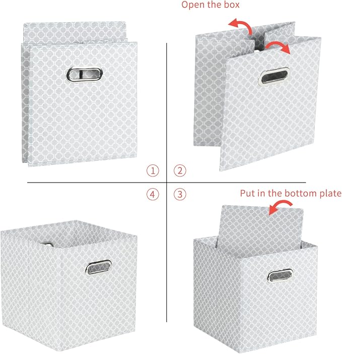Fabric Cloth Storage Bins,Fabric Cube Organizer with Dual Handles Foldable Cube Storage Baskets for Home Bedroom Storage,Set of 6,（Light Grey） - Image 5