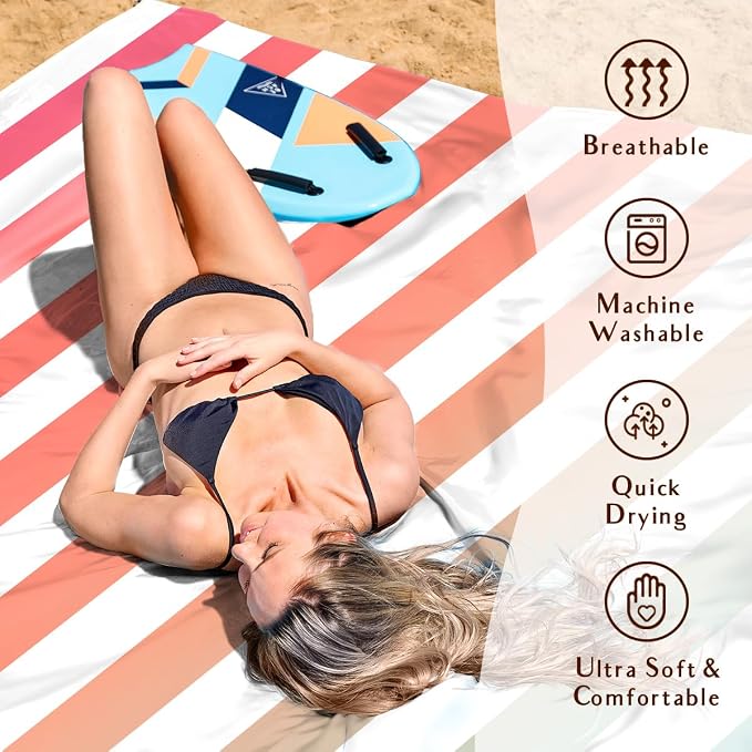 AlphaBeing Beach Blanket Waterproof Sandproof, Extra Large Beach Mat for 1–8 Adults, Oversized Picnic Blanket with 4 Stakes & Storage Bag, Essential Beach Gear for Travel - Image 5
