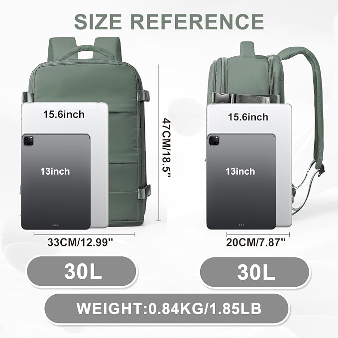 coowoz Large Travel Backpack For Women Men,Carry On Backpack Flight Approved,Hiking Backpack Waterproof Outdoor Rucksack Casual Daypack Fit 15.6 Inch Laptop Shoes Compartment,30L(Olive Green) - Image 3