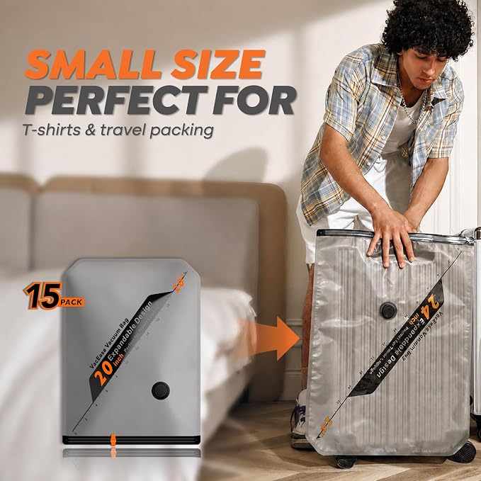 Rechargeable Wireless Pump Travel Storage Bags Set - 15 Pack Small Size Vacuum Bags for Travel & Home, Space-Saving Compression Packing for Clothes, Suitcase Luggage - Image 5
