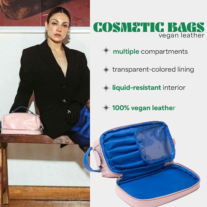 SARELLY | Vegan Leather Makeup Bag | Perfect for Makeup Brushes | Multi-compartments | Blush - Image 3