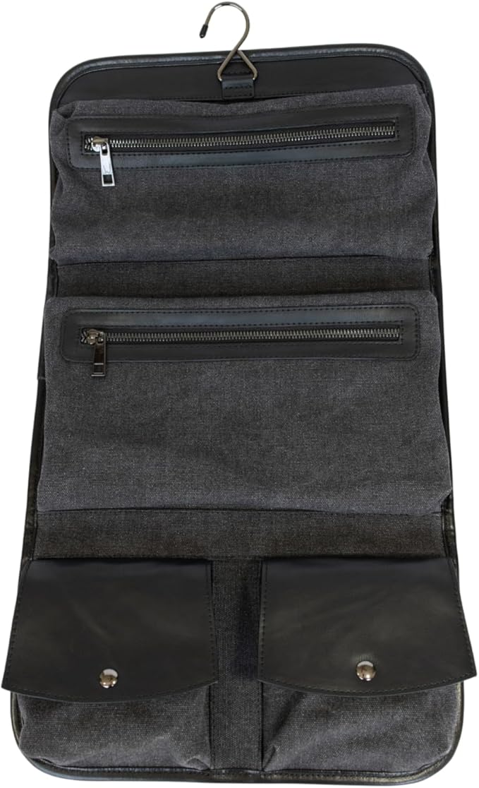 Vetelli Leather Toiletry Bag for Men - Water Resistant, 2 Zippered Internal Pockets, 2 Snap-Fastened Internal Pockets, and Hanging Hook. (Black) - Image 3