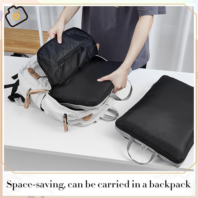Hosuly 6 Pcs Ultralight Compression Packing Cubes for Travel 11 x 7 '' S Expandable Luggage Organizers for Save Space Family Long Trips (black 02) - Image 6