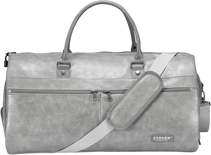 STOVER Garment Travel Duffle Bag, Large 2-in-1 Convertible Carry-on Luggage for Men & Women- Hanging Suits, Dresses & Clothes + Shoe Compartment- Weekender Tote Combo Duffel (Grey Leatherette) - Image 8
