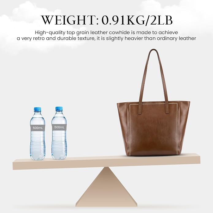 befen Vintage Genuine Leather Work Tote Bag for Women Large Tote Bag with Zipper Leather Purse and Handbags with Compartment - Image 4