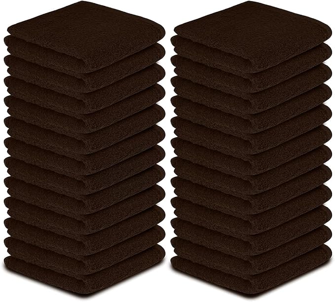 100% Cotton Washcloths 24 Pack (12x12 Inches) Soft, Highly Absorbent Washcloth, Face Towels, Wash Cloths for Face, Ring Spun, Bulk Pack (Brown) - Image 6