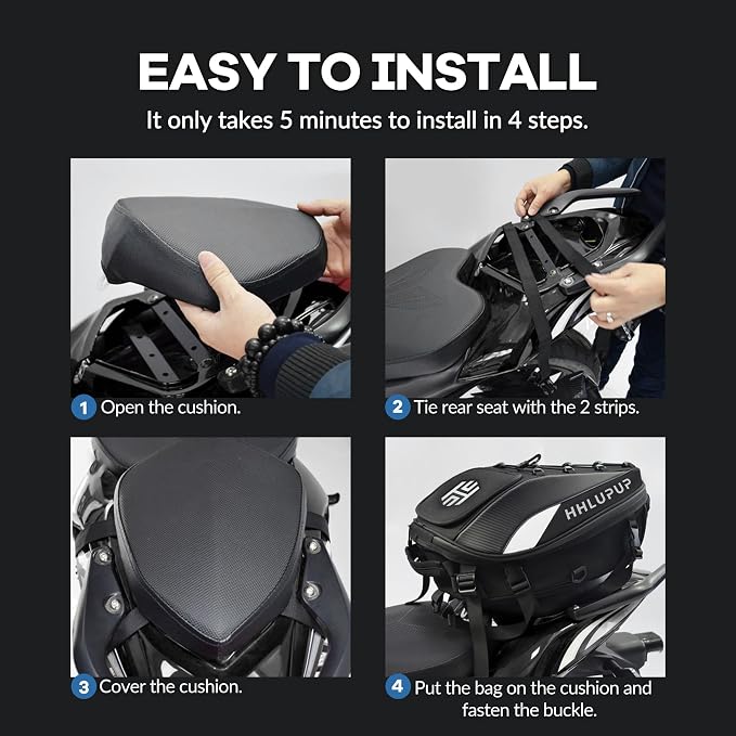 Motorcycle Tail Bag Seat Helmet Large Capacity Dual Use Motorcycle Backpack, 25L-38L Waterproof Luggage Bags White - Image 8