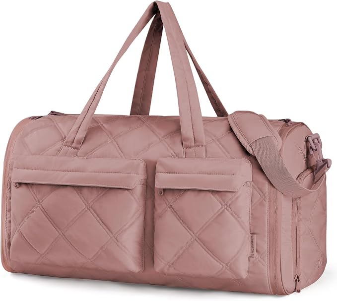 BAGSMART Garment Duffel Bag, Convertible 2-in-1 Puffy Water-Resistant Carry-On with Shoe Compartment (A-Dark Pink) by BAGSMART