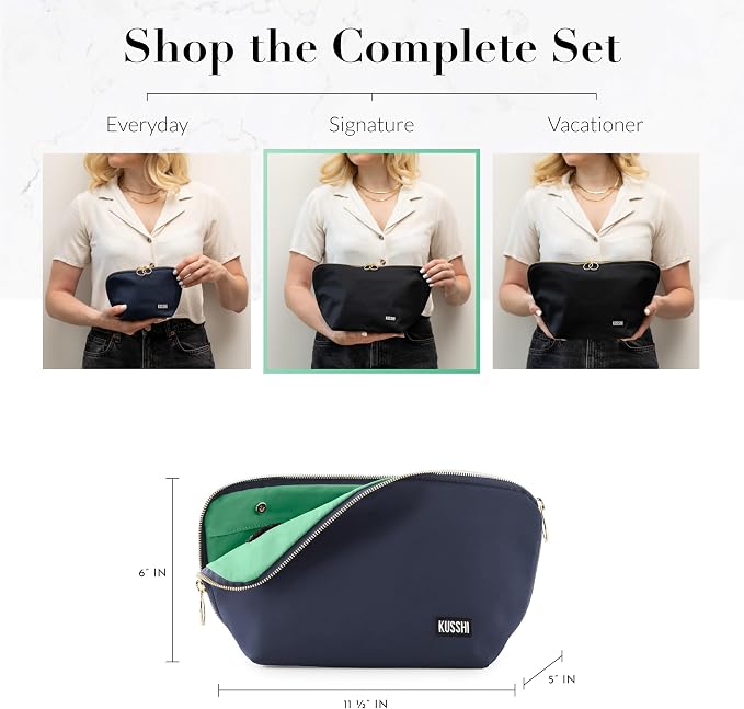 KUSSHI Washable Travel Makeup & Cosmetic Bag - Brush Organizer Sold Separately (Signature, Navy/Mint) - Image 5