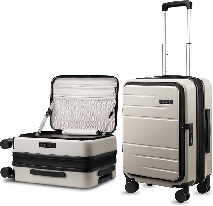 LUGGEX Carry On Luggage Top Opening, Expandable Polycarbonate Hard Shell Suitcase with Wheels (FX-Core, Beige, 20 Inch, 36L-41L) by LUGGEXLUGGAGE