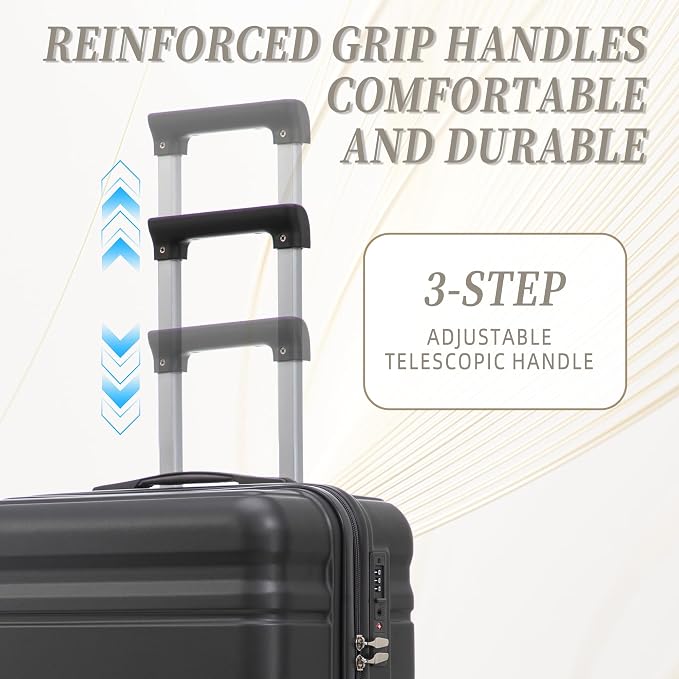 3-Piece Luggage Set 20/24/28'' Hard-shell with 360° Spinner Wheels & Combination Lock, Lightweight ABS Material for Travelling, Dark Gray - Image 2