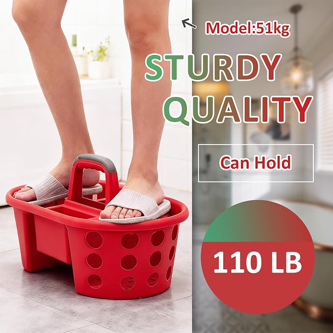 SIMPLYKLEEN Large Shower Caddy Portable 2PC - Made in USA Plastic Jumbo Size Dorm Storage Candy Tote with Handle Shower Organizer for Bathroom, Pantry, Kitchen, College Dorm, Green/Red - Image 3