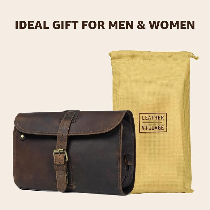 LEATHER VILLAGE Hanging Genuine Leather Toiletry Bag for Men & Women with Waterproof Lining – Handcrafted Vintage Travel Dopp Kit, Shaving Organizer & Shower Bathroom Essentials Case - Brown - Image 5