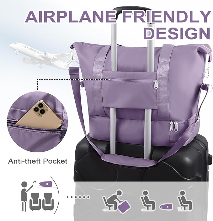 WOOMADA Weekender Bag for Women, Travel Duffel Bags with Shoe Compartment & Wet Pocket, Personal Item Bag for Airlines - Image 4