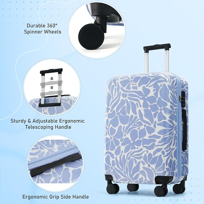 Hardside Luggage Sets, Lightweight Suitcase with Spinner Wheels, Blue Pattern - Image 2