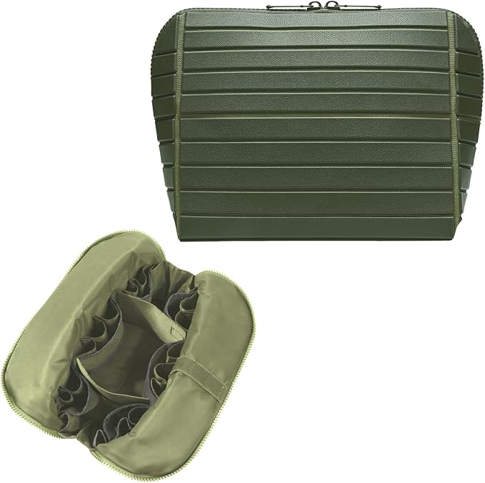 Travel Makeup Organizer Bag with Fold-Down Design and Adjustable Dividers, 27 Pockets & 3 Brush Storage Holders, Large Capacity Cosmetic Bags Toiletry Case - Dark Green by Unknown