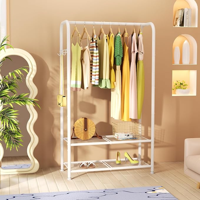 SINGAYE Wardrobe Standing Closet Clothing Rack With Shelf Hanging Clothes | Wardrobe Open Compact Small Metal Garment Hanger Stand Alone Free Standing Black Closet Rack Storage Organizer Heavy Duty - Image 8