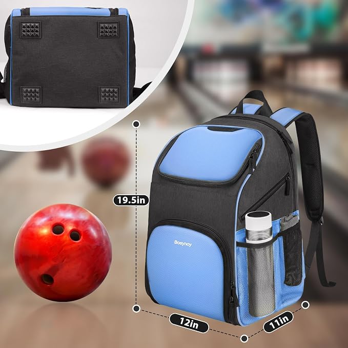 Bosynoy Bowling Backpack, Single Bowling Ball Bag with Shoe Compartment | Bowling Bag Totes with Foam Padded Protection, Fits Shoes Up to US Mens Size 16 and Accessories, Grey - Image 2