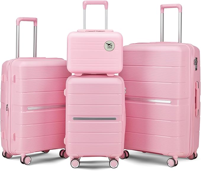 Merax Luggage Set 4 Piece Suitcase with Case Expandable Spinner Wheels Hardshell Airplane Approved Luggage Sets,Pink,14/20/24/28 by Merax
