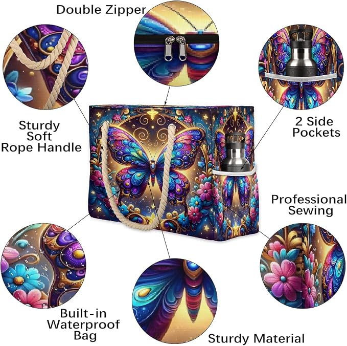 Large Beach Bag with Zipper Beach Bags for Women Water Resistant Swim Pool Bag - Image 4