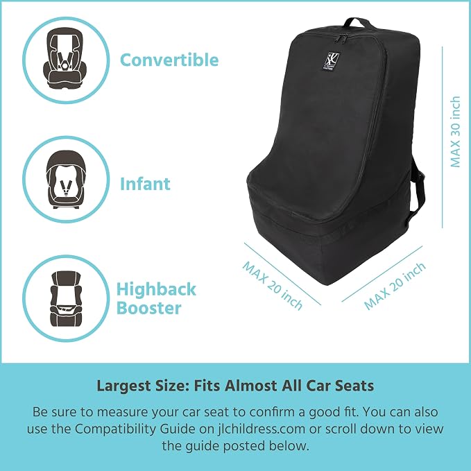 J.L. Childress Padded Backpack Car Seat Bag-Car Seat Travel Bag for Airplane,Cover Fits Baby & Infant Carriers & Boosters,Airport Accessories for Gate Check or Baggage Check-Ultimate,Black (Pack of 4) - Image 2